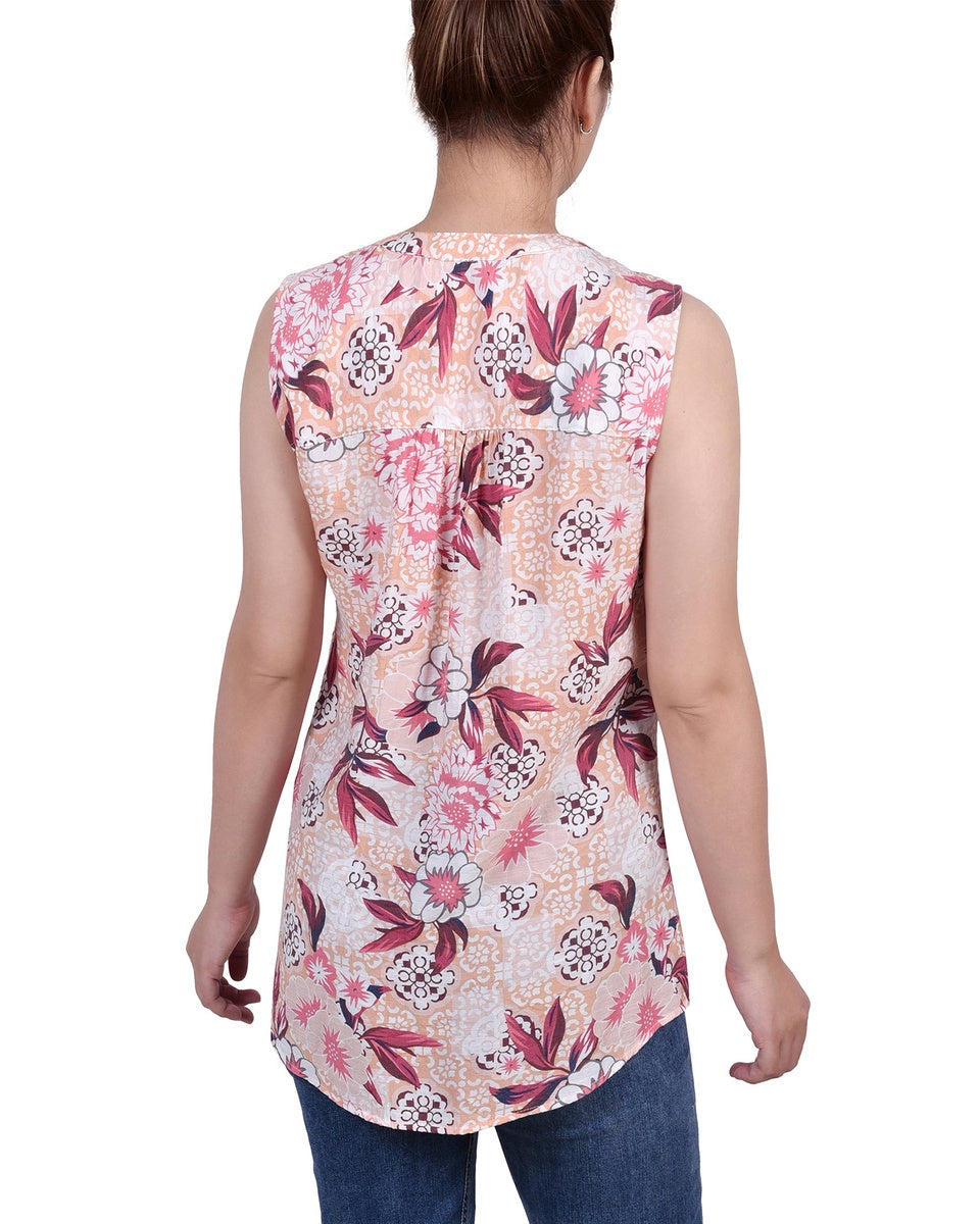  NY Collection Petite Sleeveless Pintucked Blouse - Black Palmdive - Bonton