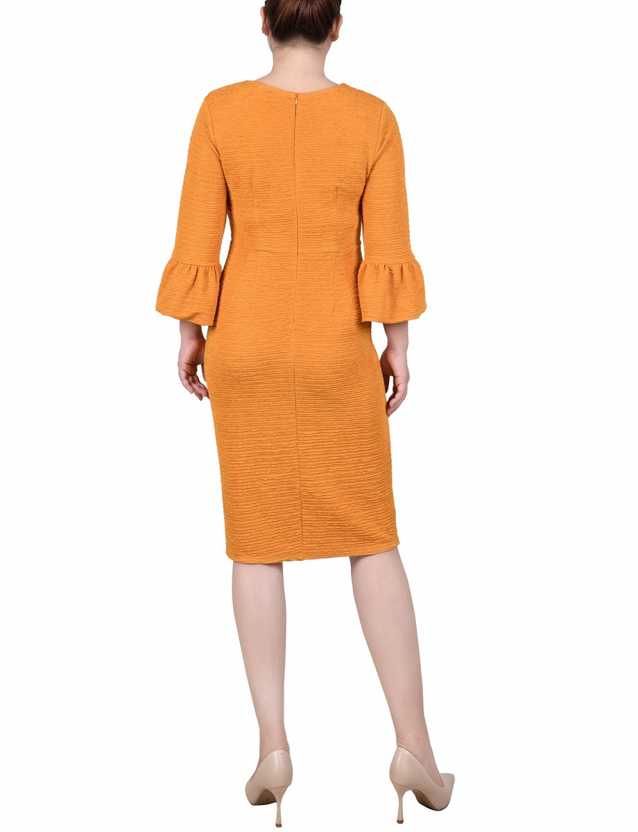  NY Collection 3/4 Length Bell Sleeve Dress - Mustard - Bonton