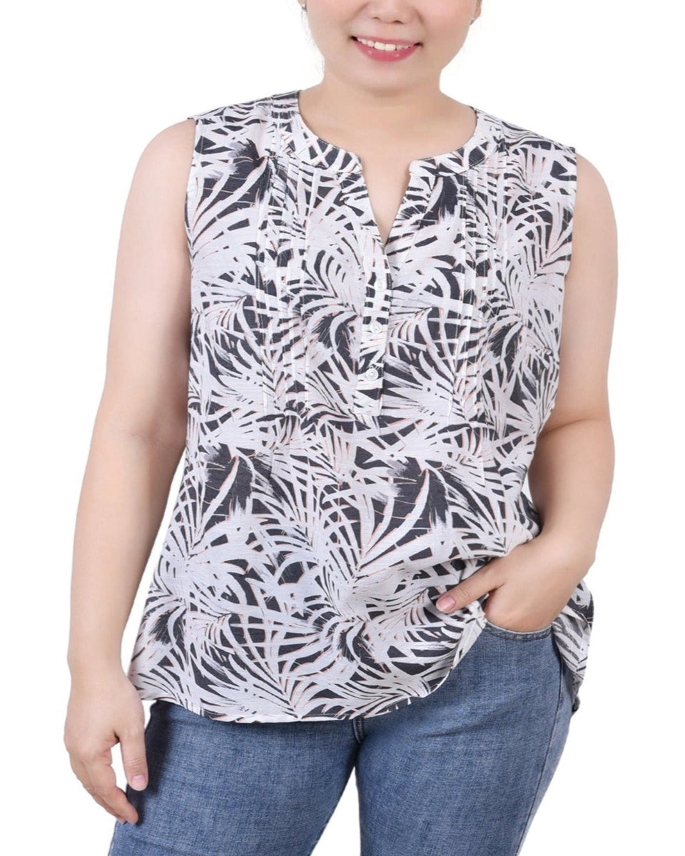  NY Collection Petite Sleeveless Pintucked Blouse - Black Palmdive - Bonton