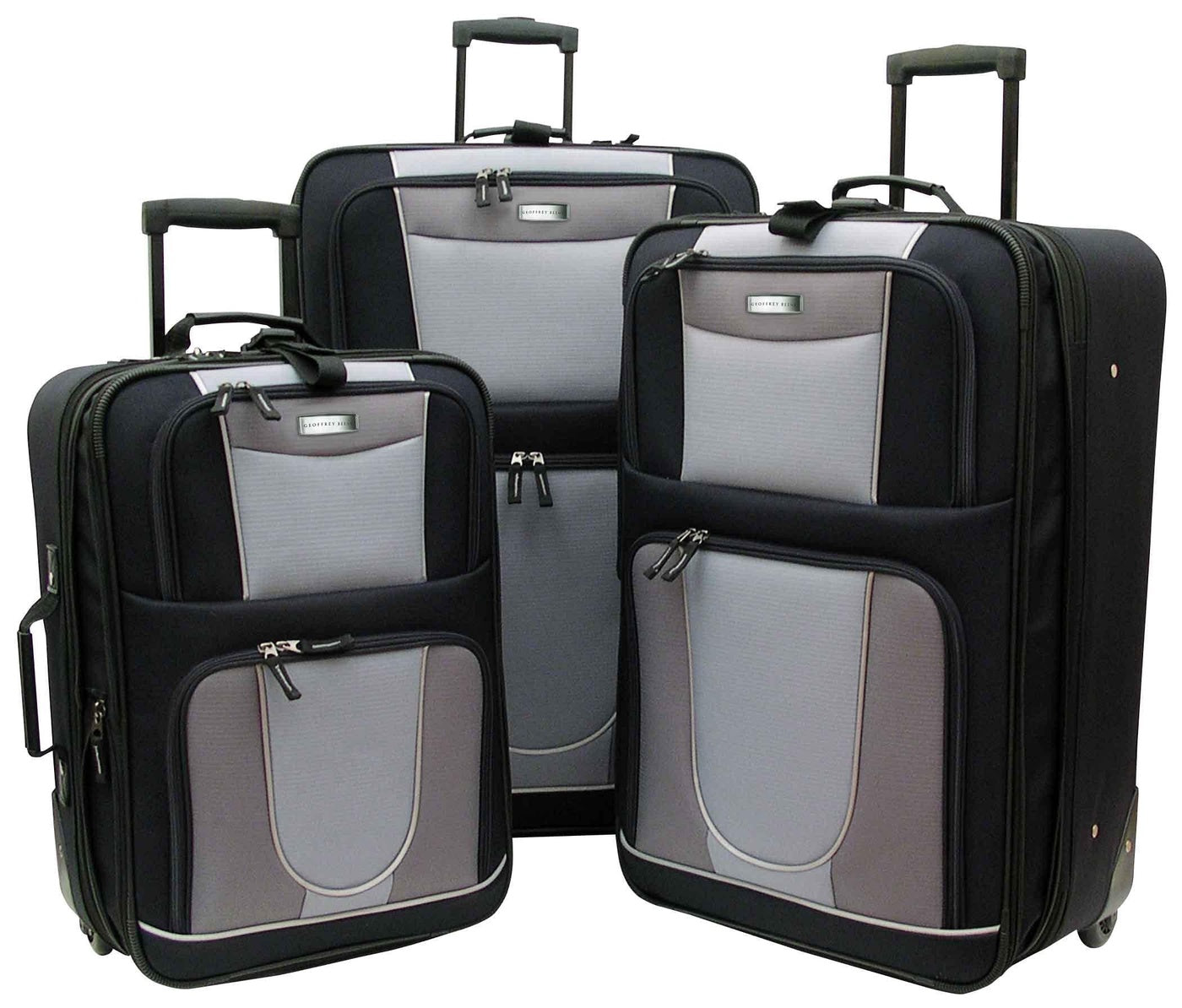  Geoffrey Beene Geoffrey Beene Carnegie 3 Pc Luggage Set, Black W/ Grey - Default Title - Bonton