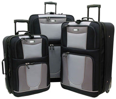 Geoffrey Beene Carnegie 3 Pc Luggage Set, Black W/ Grey