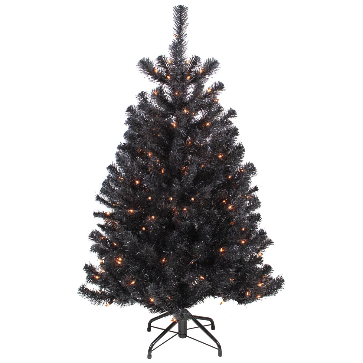  Northlight Pre-Lit Black Noble Spruce Artificial Halloween Tree - 4' - Orange Lights - 4' - Bonton