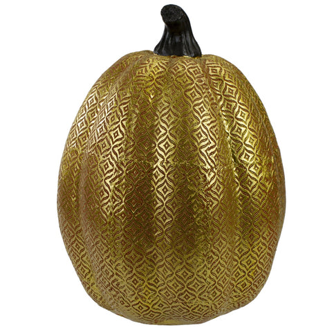 9.75" Gold and Orange Greek Key Textured Autumn Pumpkin Tabletop Decoration