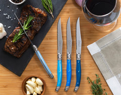 Set of 4 Laguiole Steak Knives, Shades of Blue