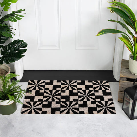 Black and Gray Abstract Rectangular Doormat 18" X 30"