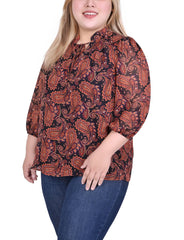 Plus Size 3/4 Sleeve Chiffon Blouse