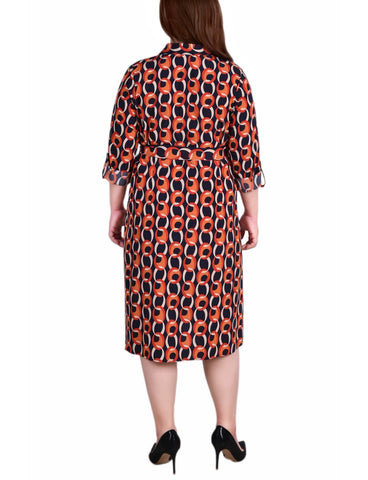 Plus Size Long Sleeve Roll Tab Shirtdress