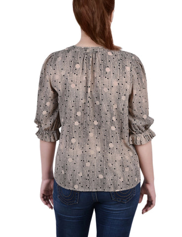 Petite Elbow Sleeve Y Neck Blouse