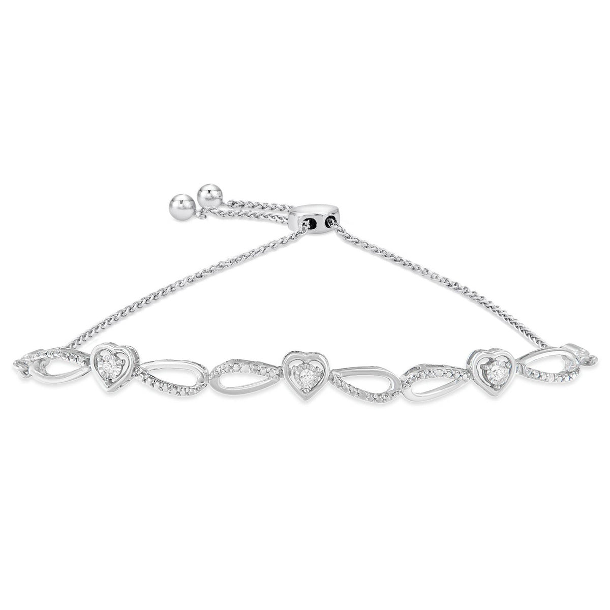  Haus of Brilliance .925 Sterling Silver Diamond Accent Heart And Infinity 4”-10” Adjustable Bolo Bracelet (I-J Color, I3 Clarity) - Default Title - Bonton