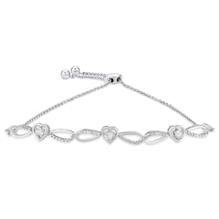 .925 Sterling Silver Diamond Accent Heart And Infinity 4”-10” Adjustable Bolo Bracelet (I-J Color, I3 Clarity)