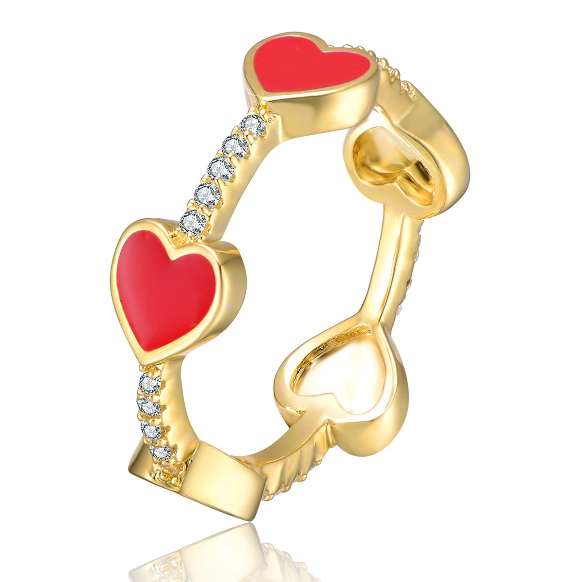  GigiGirl Kids/Teens 14k Yellow Gold Plated With Cubic Zirconia Red Enamel Heart Stacking Ring - 7 - Bonton