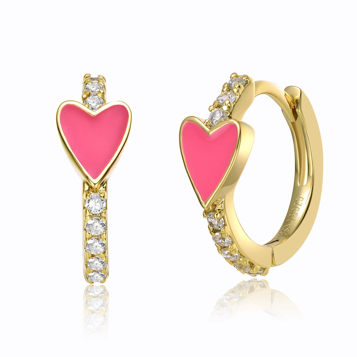  GigiGirl Kids 14k Gold Plated With Cubic Zirconia & Colored Enamel Slim Hoop Earrings - Hot Pink - Bonton