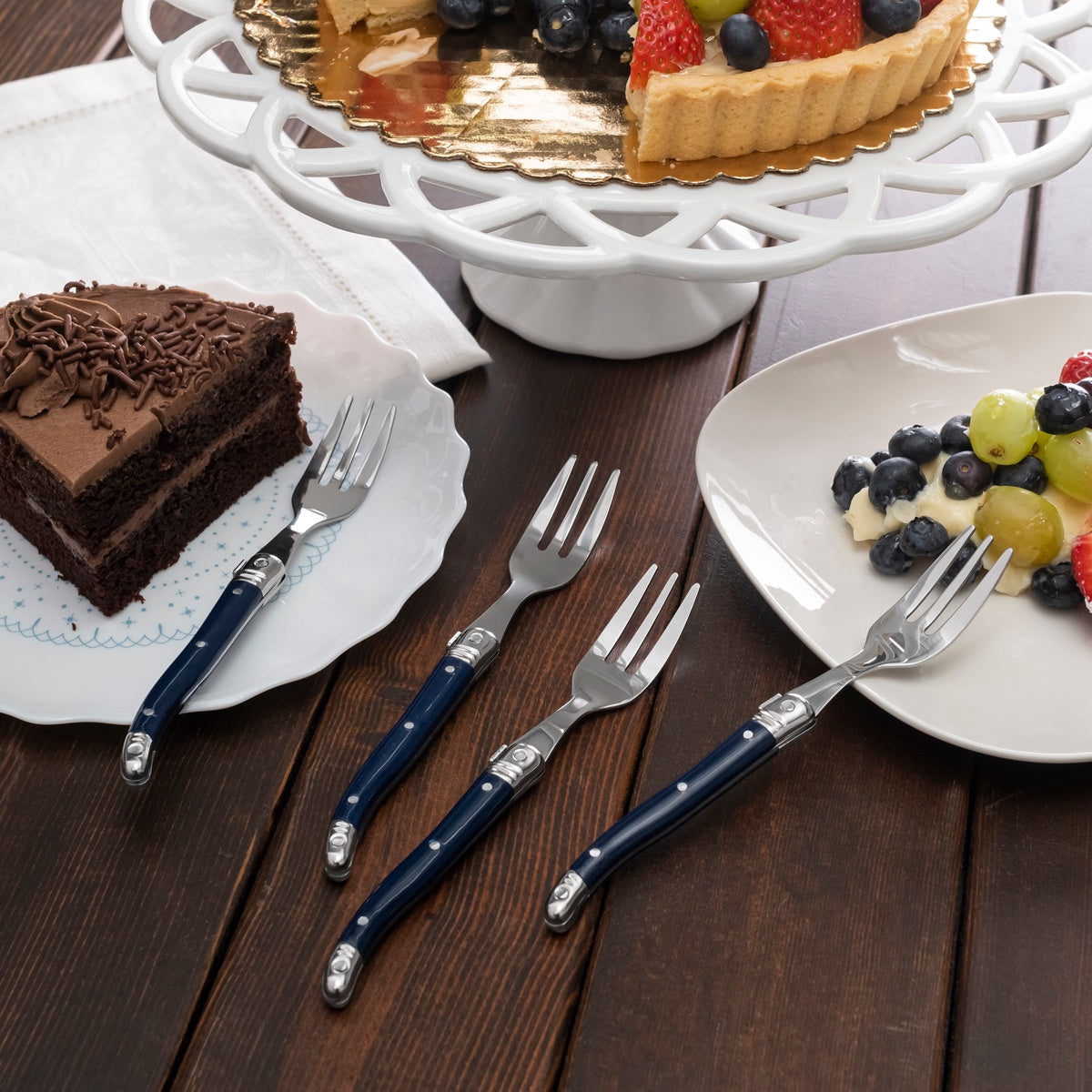  French Home French Home Laguiole Cake Forks, Set of 4, Navy - Default Title - Bonton