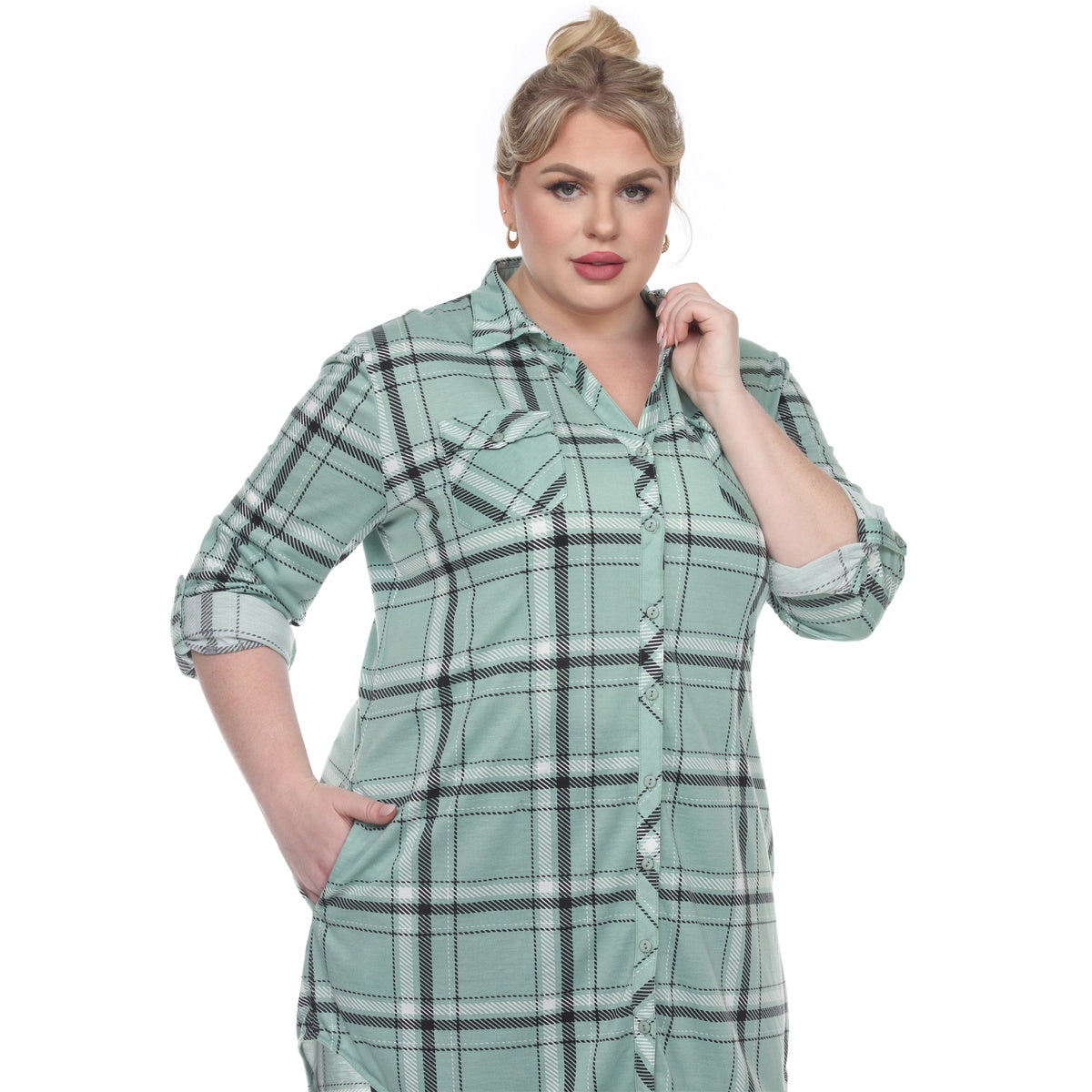  White Mark Plus Size Plaid Tunic Top - 1X - Bonton