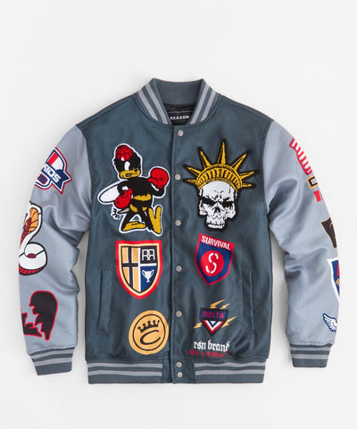 Fearless Chenille Patched Varsity Jacket - Grey