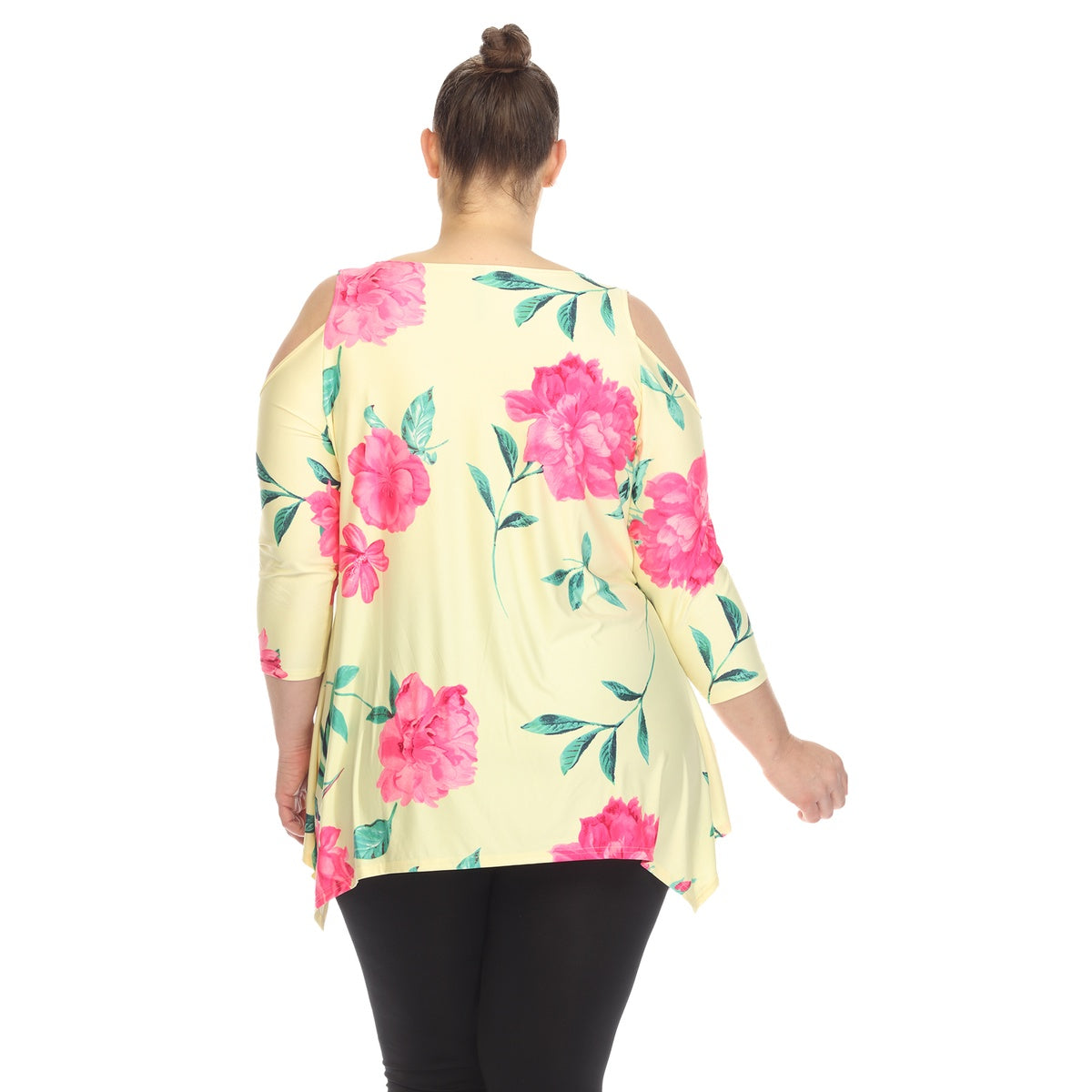  White Mark Plus Size Floral Printed Cold Shoulder Tunic - 1X - Bonton