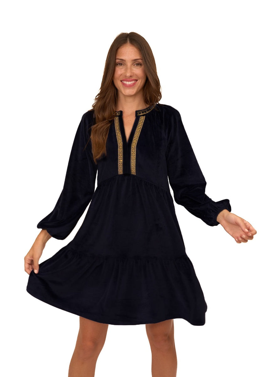  Cabana Life Black Embroidered Velvet Tiered Dress - XS - Bonton