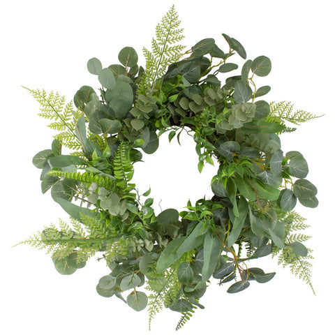 Mixed Foliage Artificial Spring Wreath  Green - 24-Inch