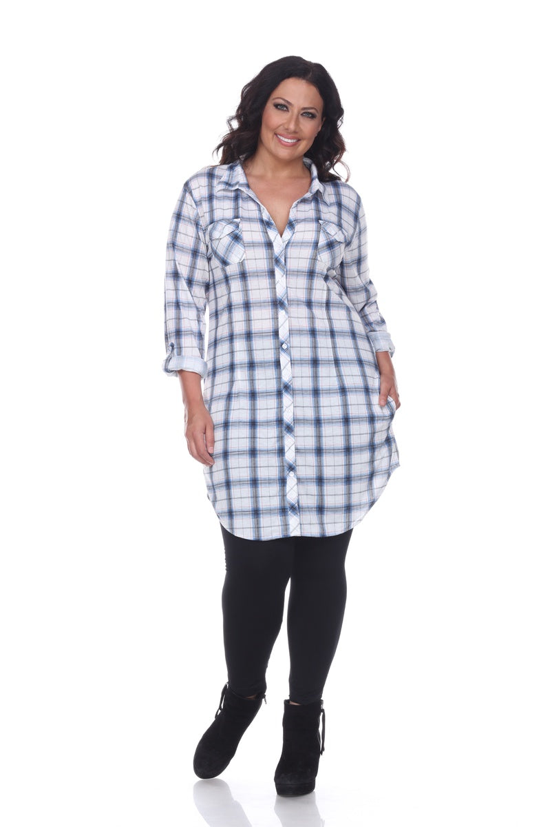  White Mark Plus Piper Stretchy Plaid Tunic - 2X - Bonton