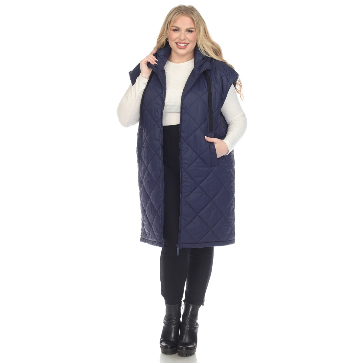  White Mark Plus Size Diamond Quilted Hooded Puffer Vest - 1X - Bonton