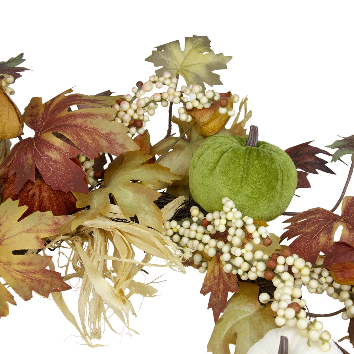  Northlight Green Pumpkins and Straw Artificial Fall Harvest Wreath - 24 Inch  Unlit - Default Title - Bonton
