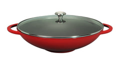 Chasseur French Enameled Cast Iron Wok With Glass Lid, 16-Inch Diameter, Red