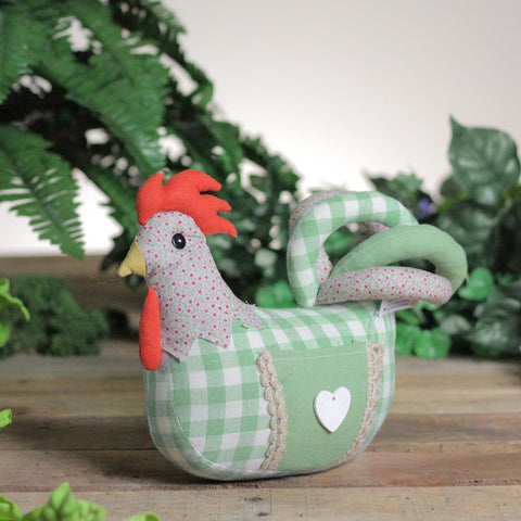 9.5" Country Farmhouse Plaid Fabric Rooster Spring Decoration