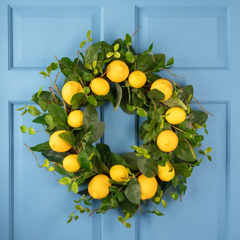 Lemons and Assorted Foliage Spring Wreath  Yellow and Green 20"