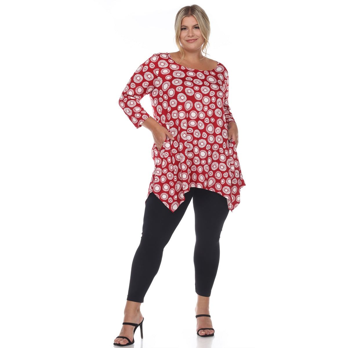  White Mark Plus Size Printed Geometric Circle Tunic Top - 1X - Bonton