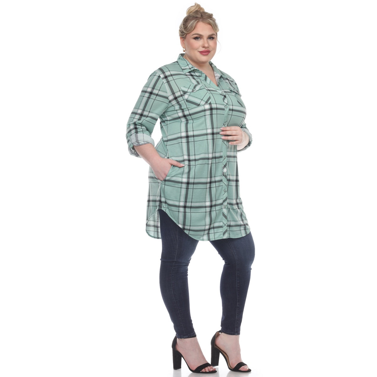  White Mark Plus Size Plaid Tunic Top - 1X - Bonton