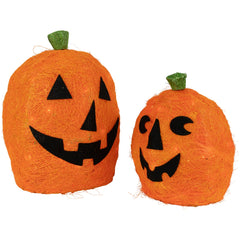 Lighted Sisal Jack O' Lanterns Outdoor Halloween Decorations - Set of 2