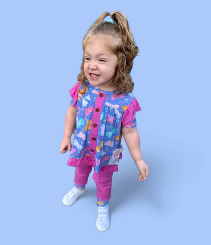 Korrie Butterflies Bamboo Short Sleeve Peplum + Legging Set
