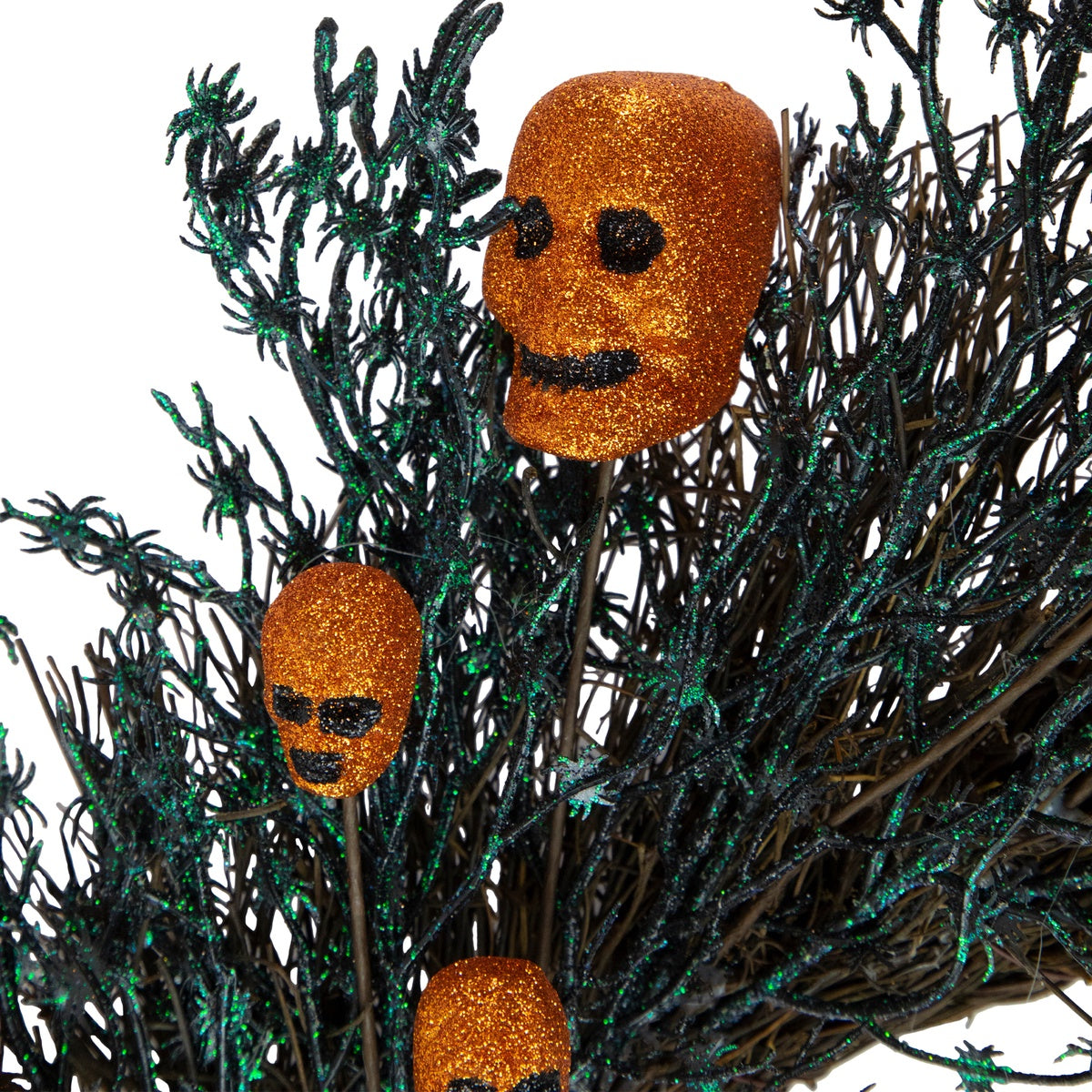  Northlight Black and Orange Skulls and Spiders Halloween Twig Wreath  22-Inch  Unlit - Default Title - Bonton