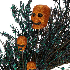 Black and Orange Skulls and Spiders Halloween Twig Wreath  22-Inch  Unlit