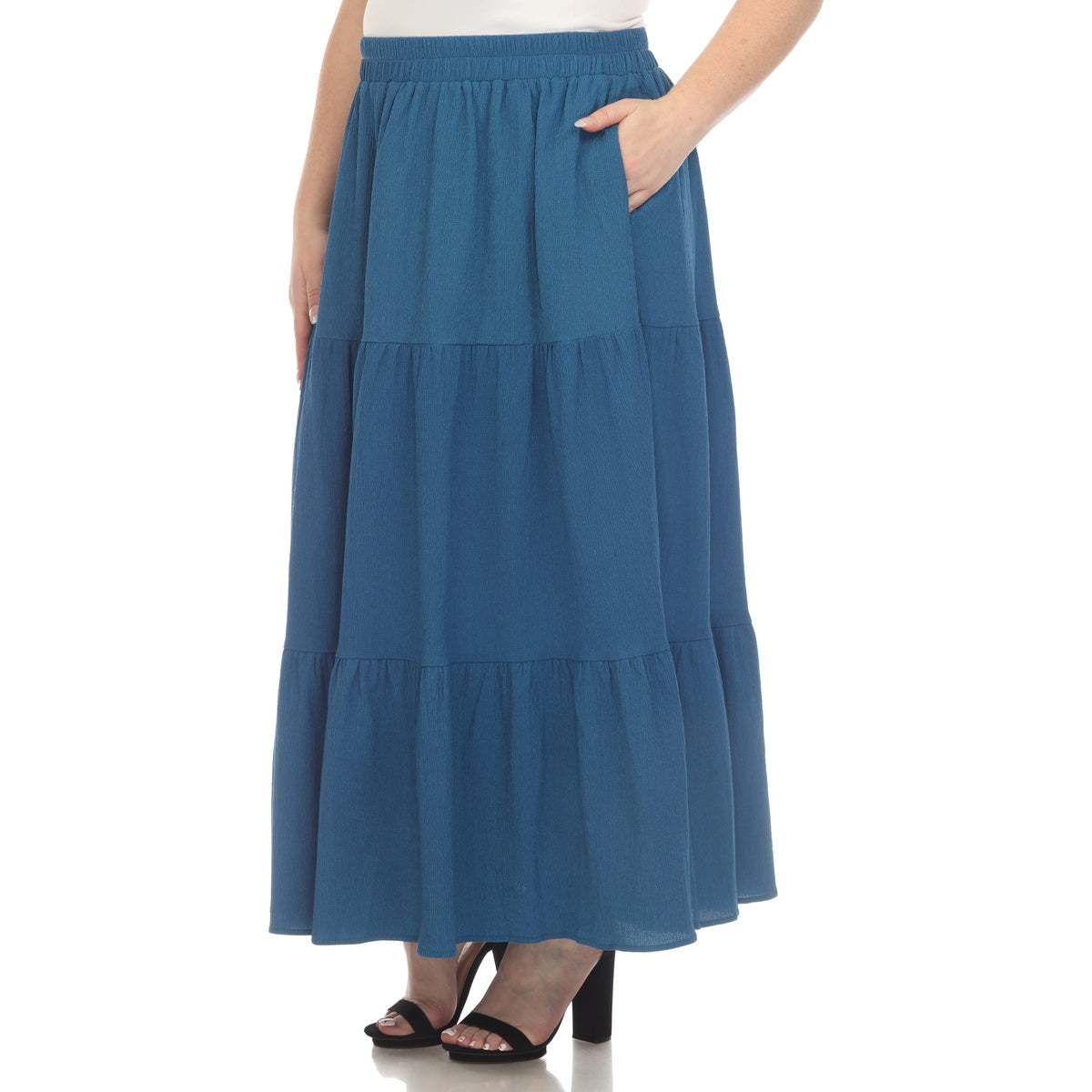  White Mark Plus Size Pleated Tiered Maxi Skirt - 3X - Bonton