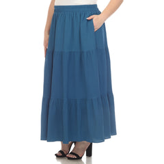 Plus Size Pleated Tiered Maxi Skirt