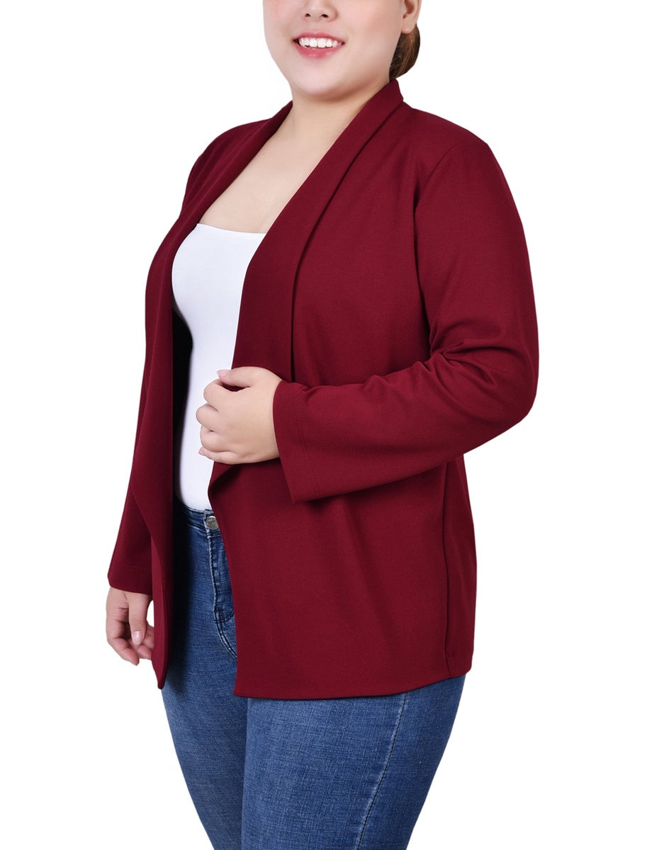  NY Collection Plus Size 3/4 Sleeve Ponte Jacket - Black - Bonton