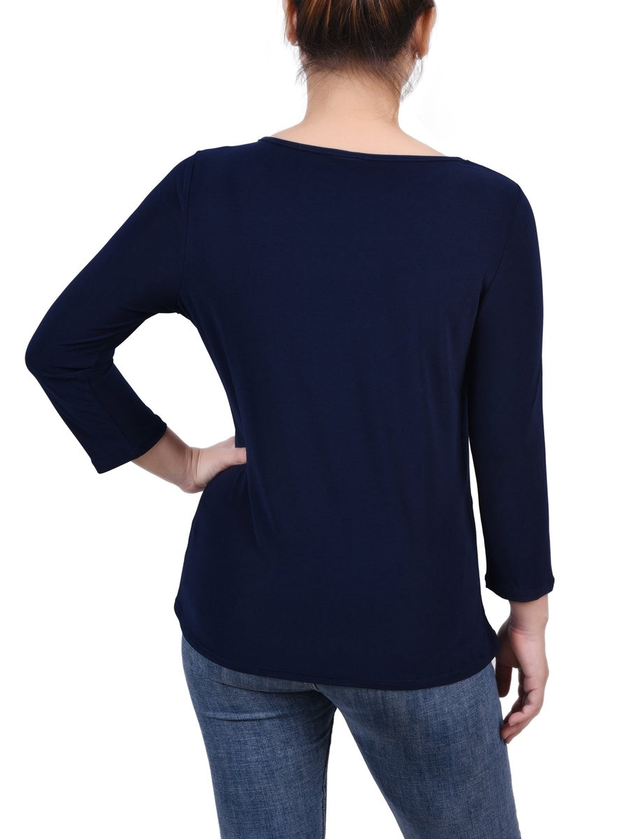  NY Collection 3/4 Sleeve Cutout Top - Navy - Bonton