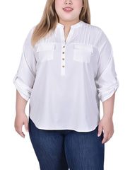 Long Tab-Sleeve Blouse With Pockets