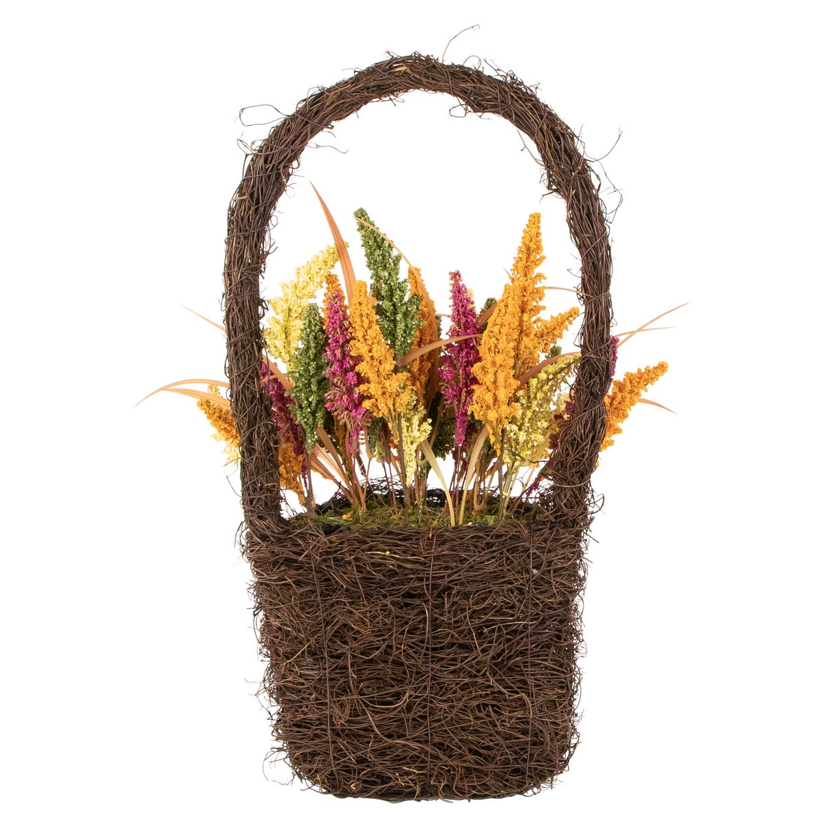  Northlight Autumn Harvest Hanging Basket With Artificial Foliage and Checkered Bow - 22