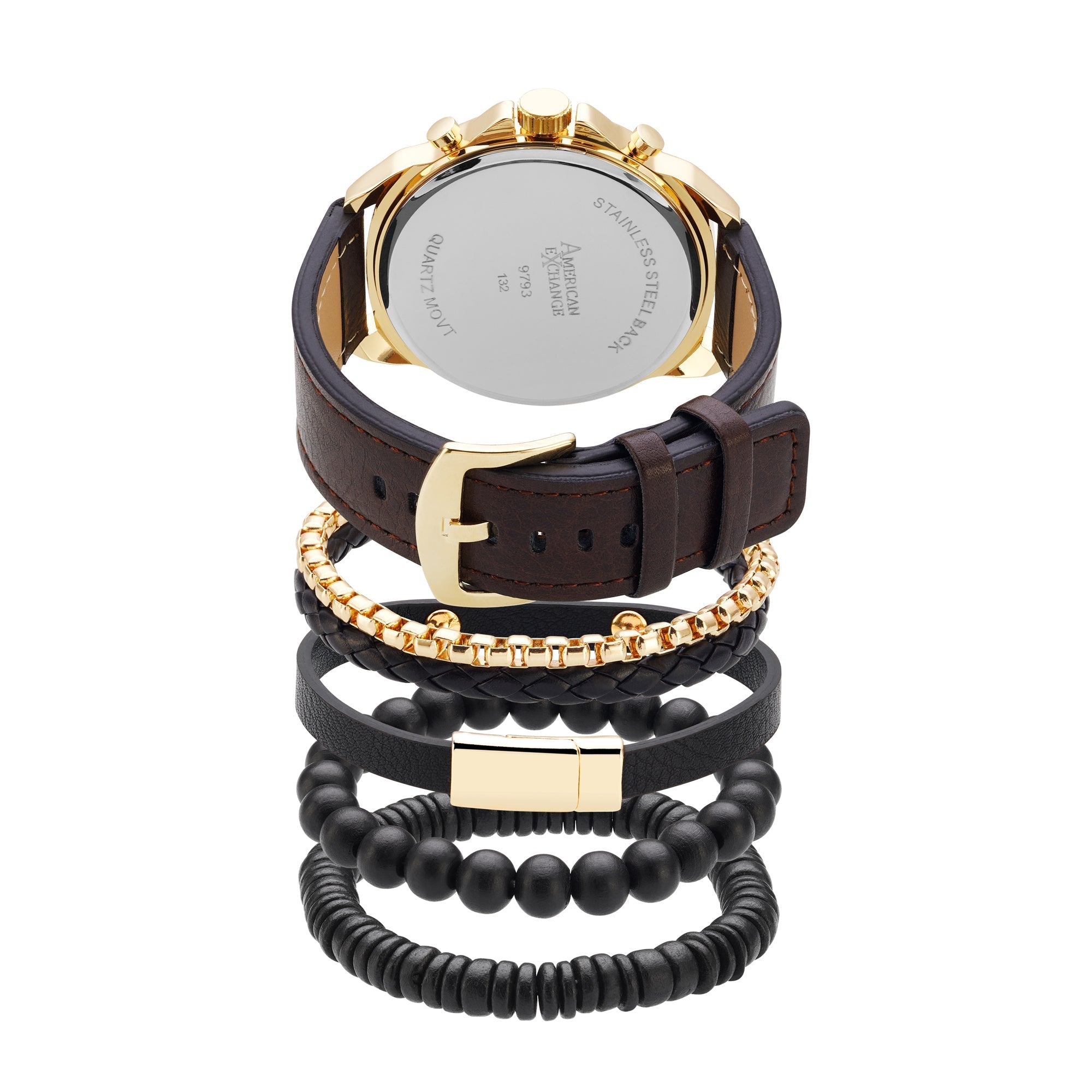  American Exchange Analog Watch-Beaded Stackable Bracelet Set - Brown - Bonton