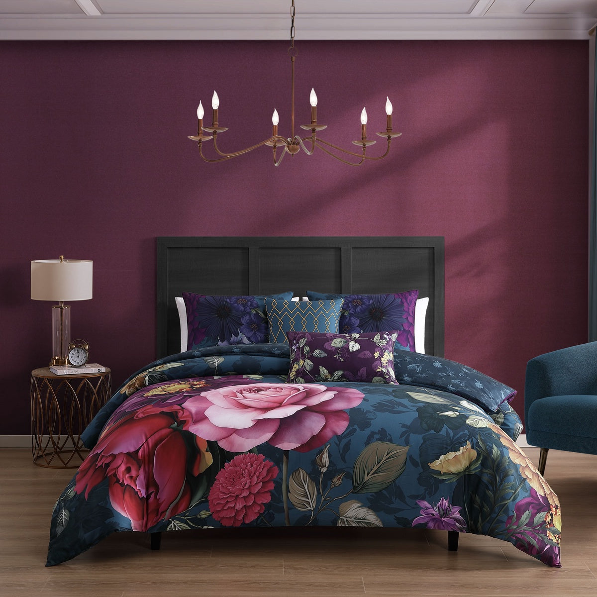  Bebejan® Bebejan Vibrant Flora 5 Piece Reversible Comforter Set - QUEEN - Bonton