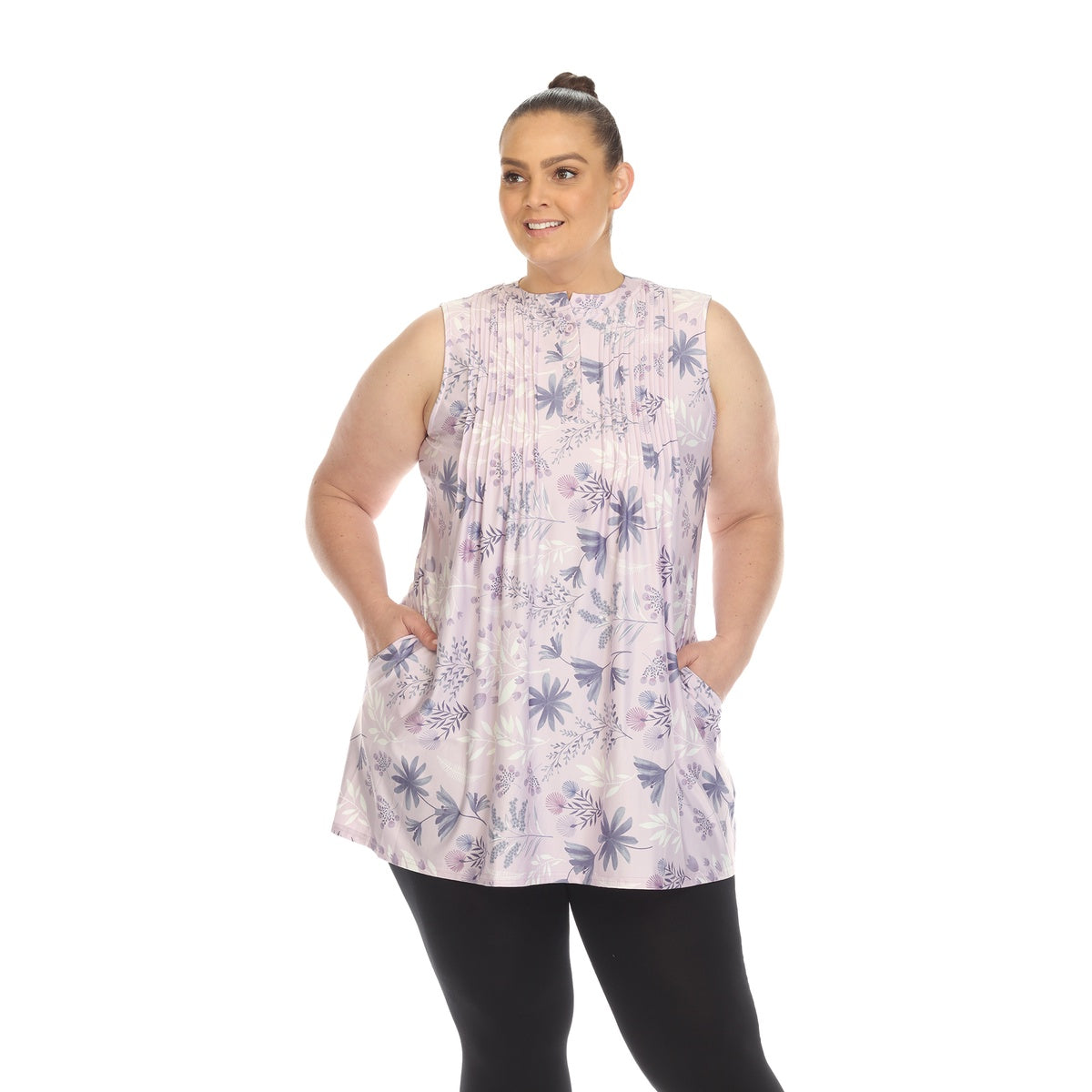  White Mark Plus Size Floral Sleeveless Tunic Top - 1X - Bonton