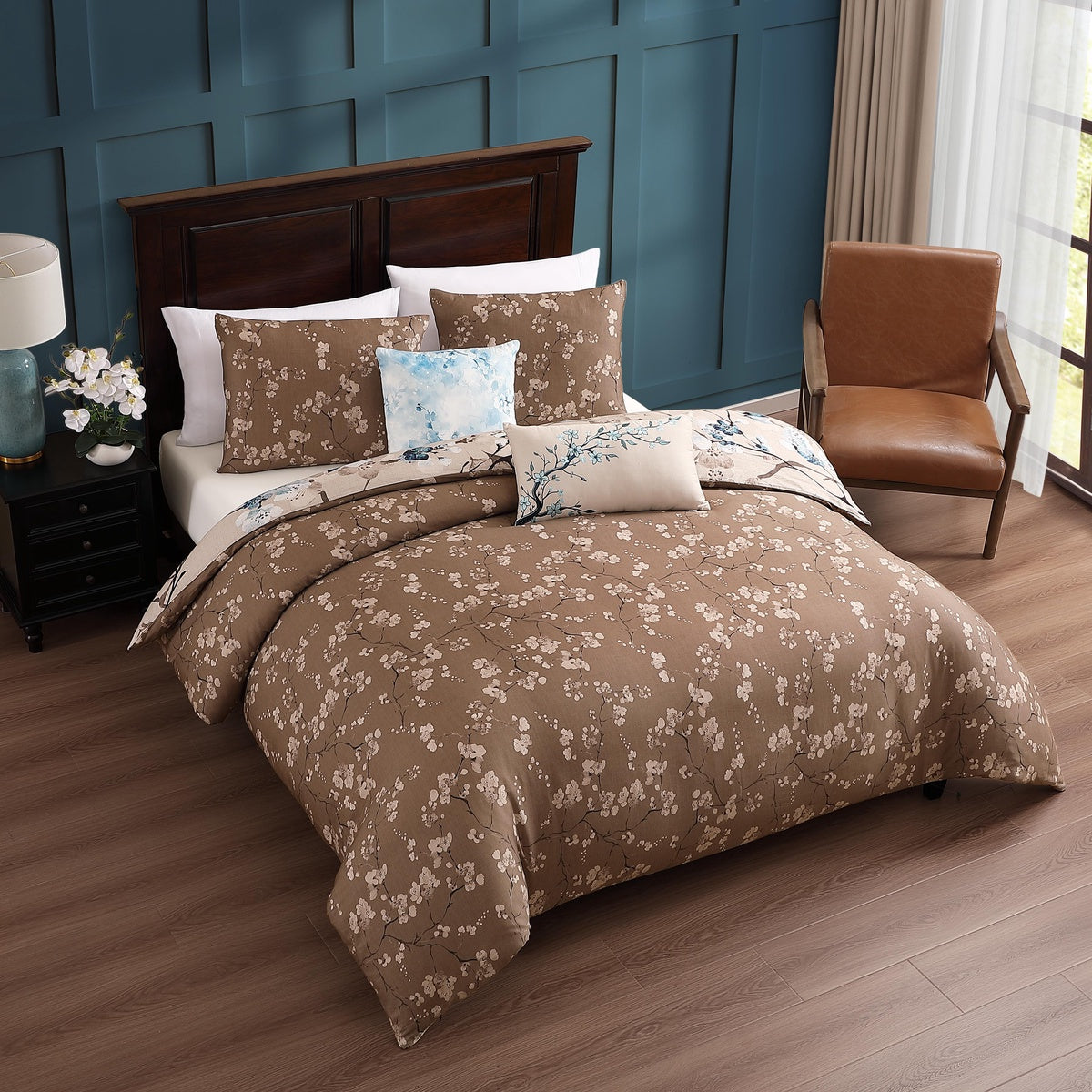  Bebejan Bebejan Blue Blossom 5 Piece Reversible Comforter Set - QUEEN - Bonton