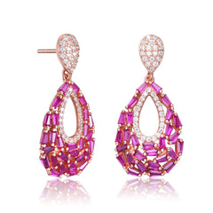 Sterling Silver With Colored Round Cubic Zirconia Pear Shape Drop Earrings