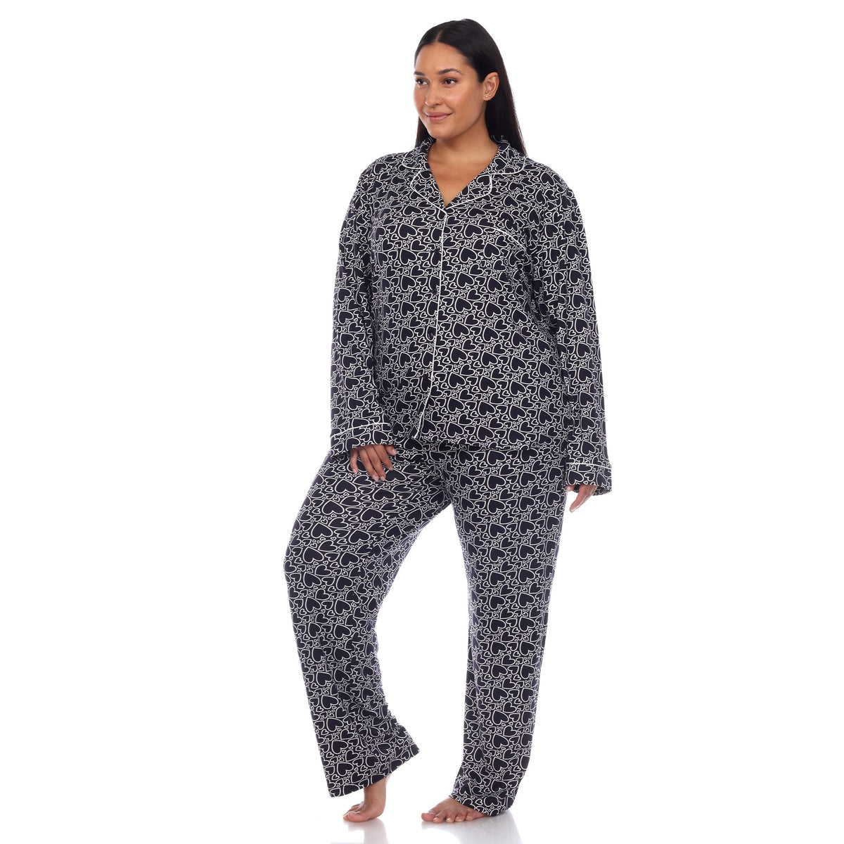  White Mark Plus Size Long Sleeve Heart Print Pajama Set - 3X - Bonton