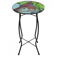 19" Blue and Red Cardinal Glass Patio Side Table