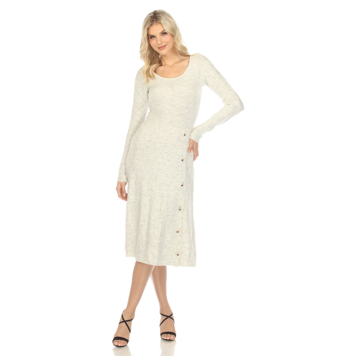  White Mark Women's Crew Neck Fit and Flare Sweater Midi Dress - Small - Bonton