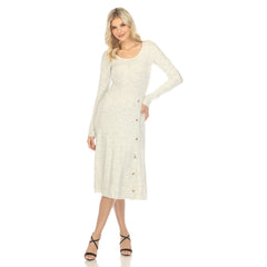 Women's Crew Neck Fit and Flare Sweater Midi Dress