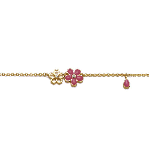 Kids 14k Gold Plated Pink Flower Charm Bracelet